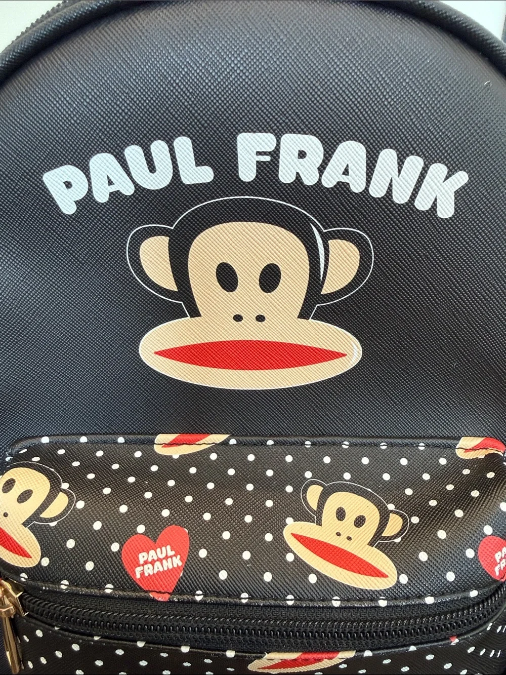 Paul Frank Black Mini Backpack with Red & Cream Monkey Motif